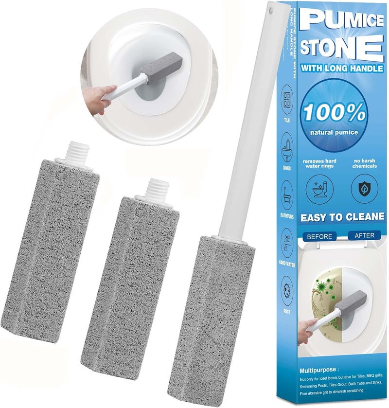 Herda 3 Packs Pumice Cleaning Stone with Extra Long Handle, Pumice Stone for Toilet Bowl Clean for Cleaning Toilets, Bathtubs, Grills, Swimming Pools, Sinks - Image 1